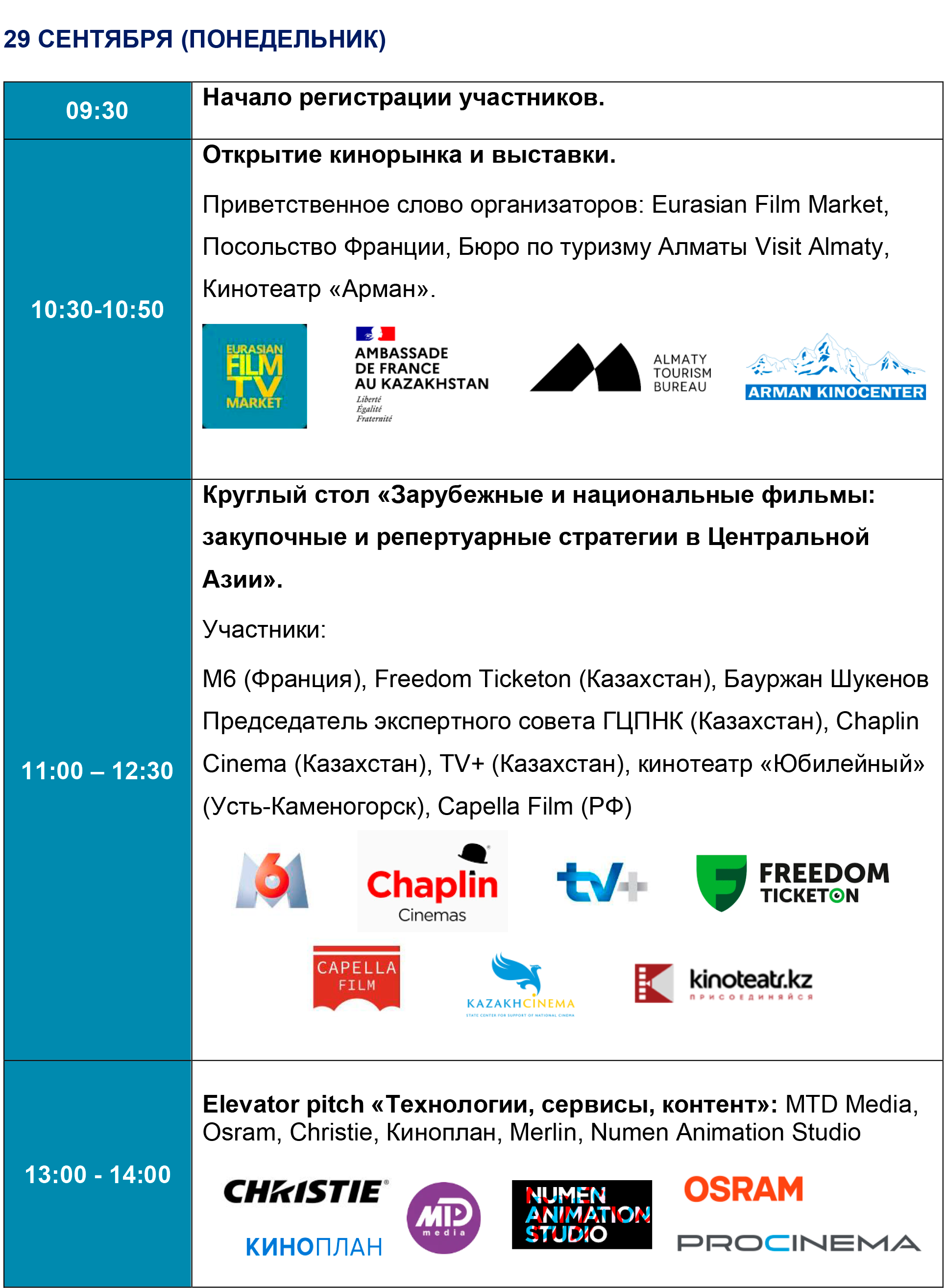 Расписание программы кинорынка