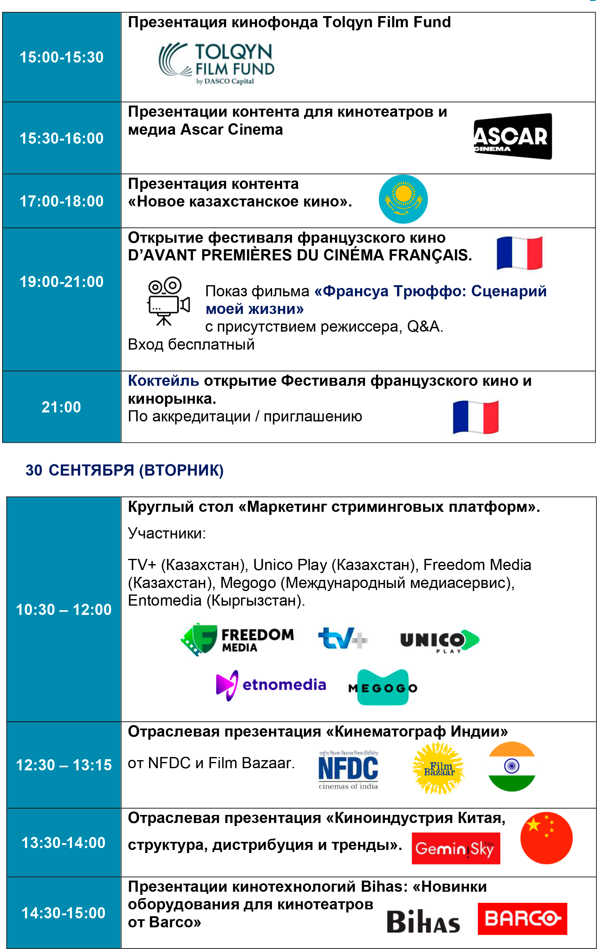 Расписание программы кинорынка