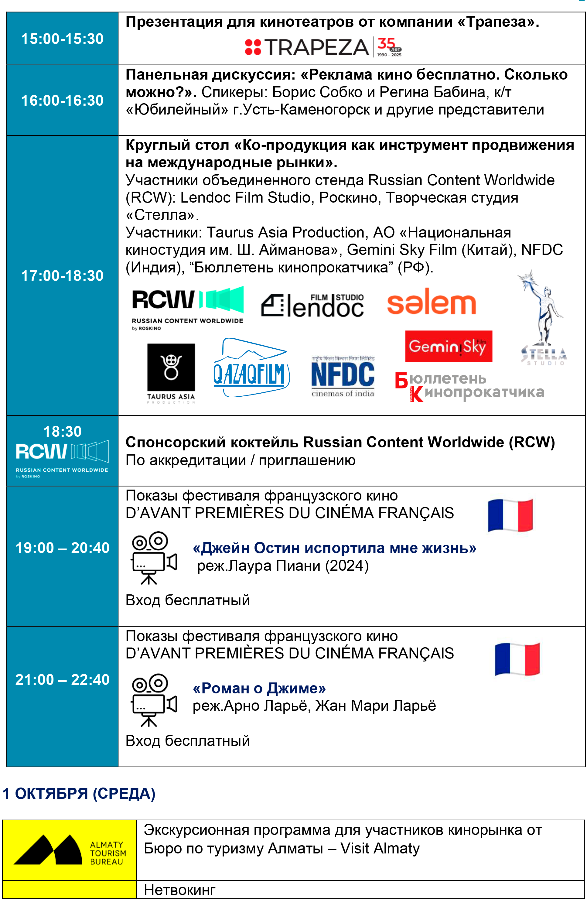 Расписание программы кинорынка