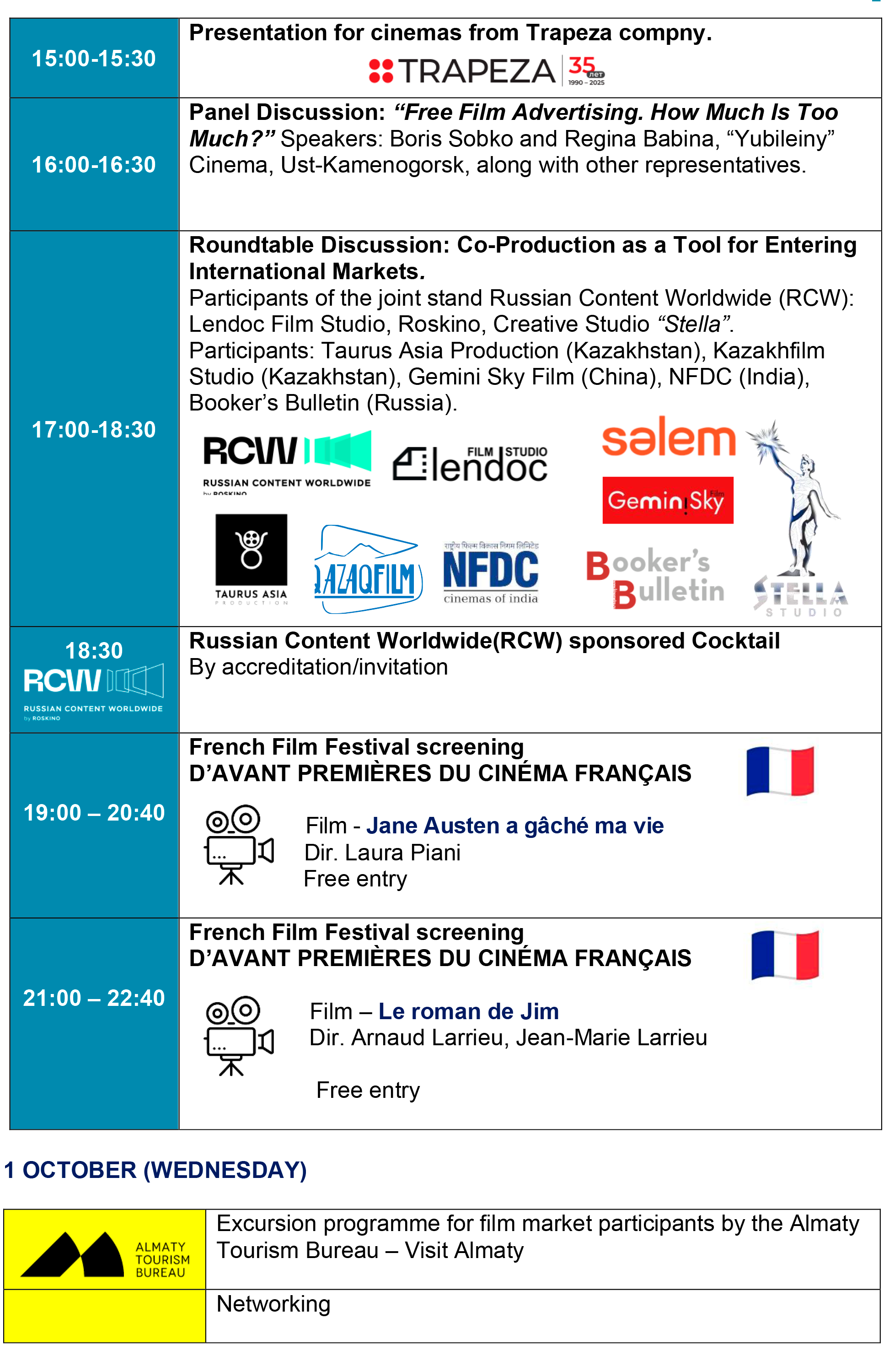 Schedule Eurasian Film Market 2025