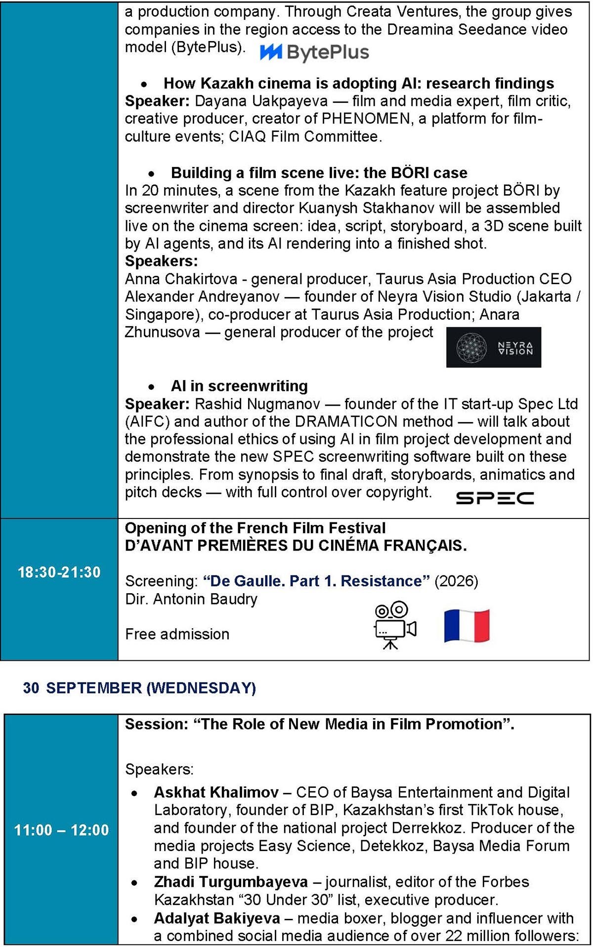 Business program schedule