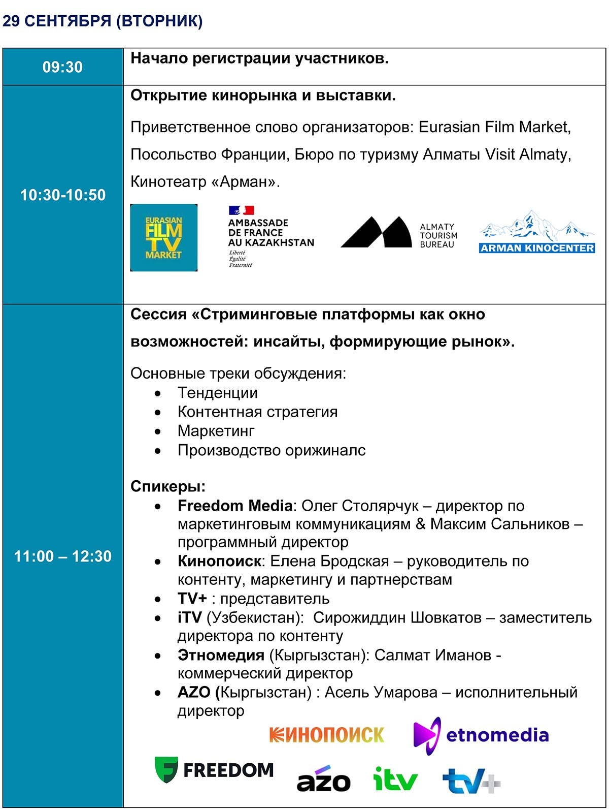 Расписание программы кинорынка