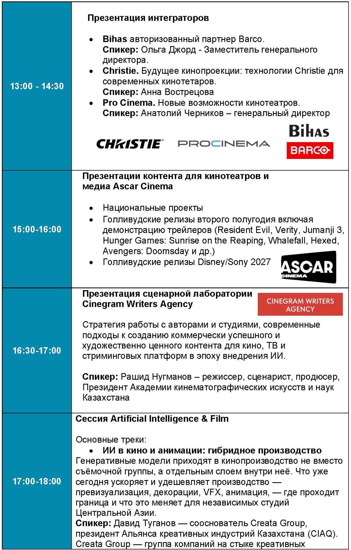 Расписание программы кинорынка